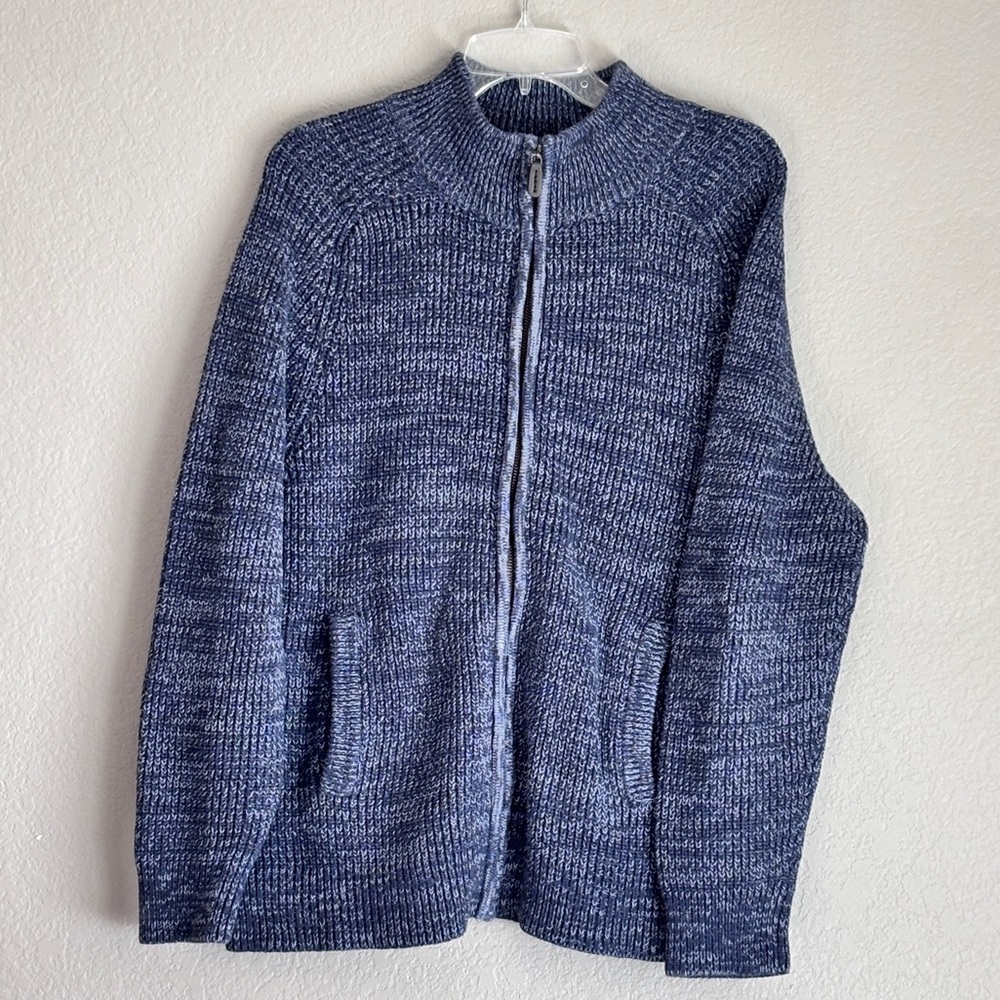 Cabincore L.L. Bean Men’s Blue Chunky Knit Full Zip-Up cotton Sweater size L Reg
